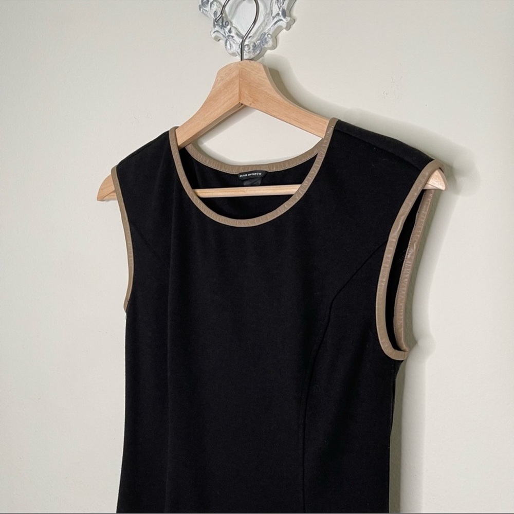 Club Monaco black dress with 100% sheep leather tan details. - Picture 4 of 10